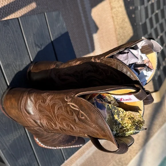 Tony Lama Brown Heeled Boots with Embroidery and Rhinestones - Picture 5 of 9